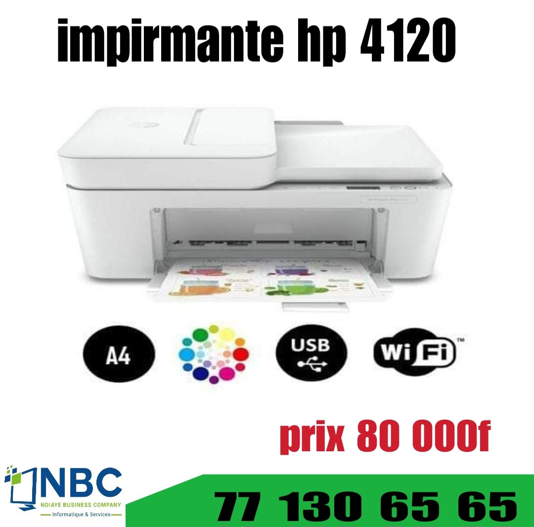 Imprimante Multifonction Jet d'encre couleur 3 en 1 HP Deskjet Plus 4120