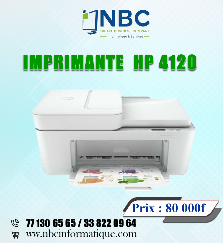 Imprimante Multifonction Jet d'encre couleur 3 en 1 HP Deskjet Plus 4120