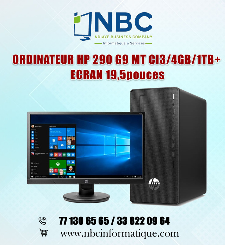 ORDINATEUR HP 290 G4 MT CI3/4GB/1TB+ECRAN 19,5 pouces